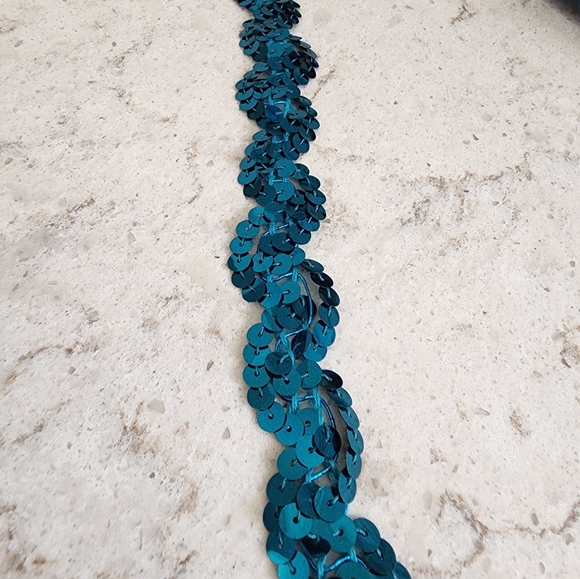5 yards of Vintage 60s 70s turquoise teal blue metallic sequin trim - Picture 3 of 6